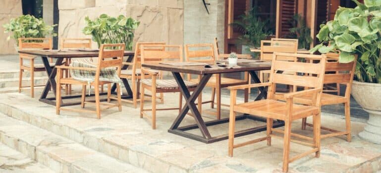 wooden chairs and tables