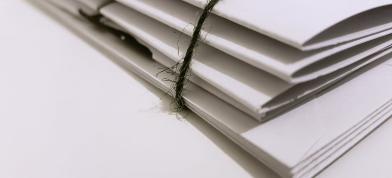 Folders with documents in an offsite records storage 
