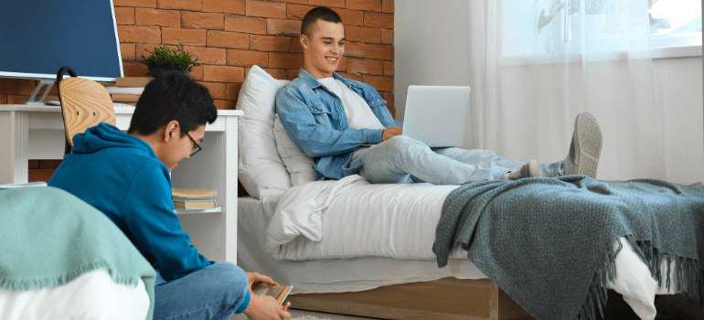 boys settled into college dorm