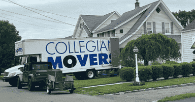 Collegian Movers truck parked in front of a home in Stratford Connecticut