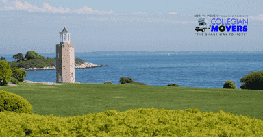 Coastal harbor in North Carolina with lighthouse on a hill – settling in North Carolina tips