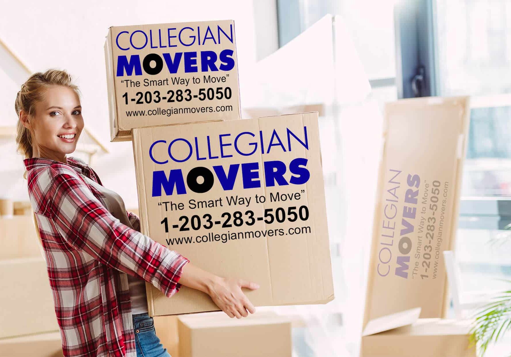 Woman with a Connecticut Moving Company Moving Box from Collegian Movers & Storage
